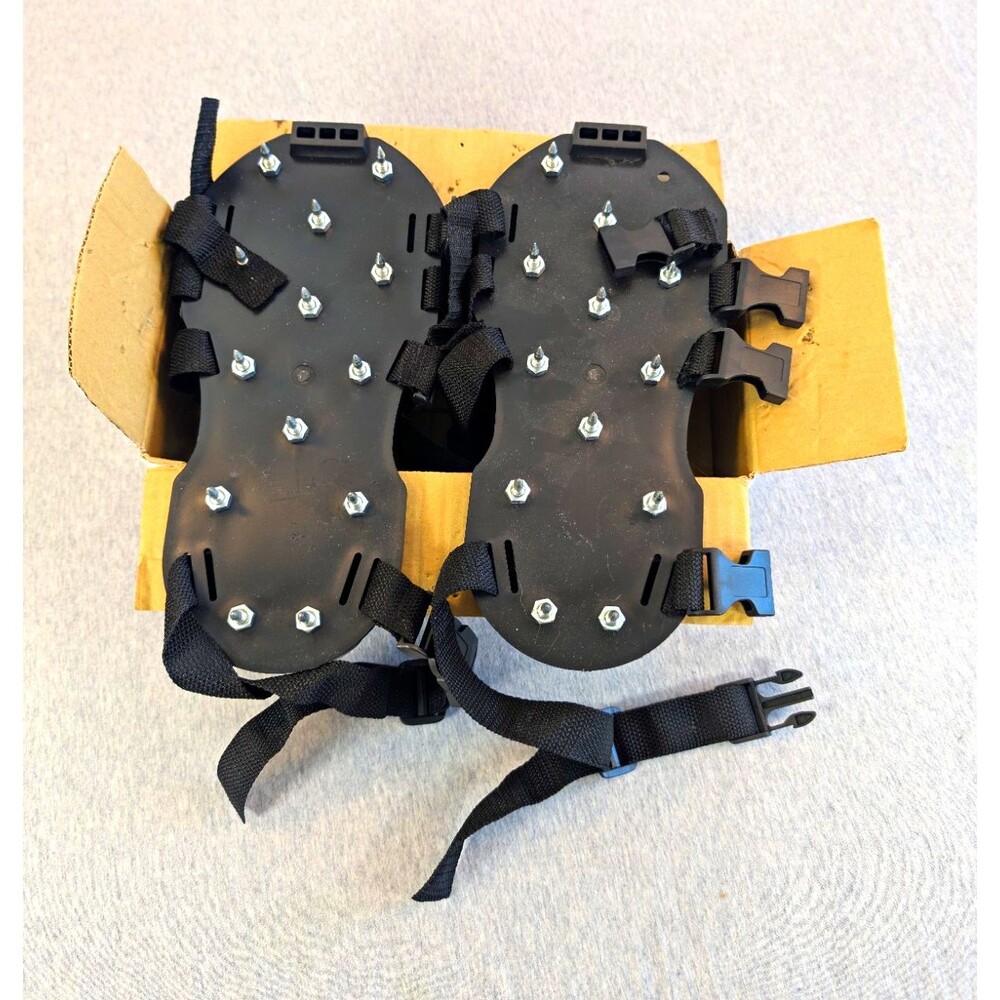 Strap-On Ice Cleats Traction Spikes Pair w/ Straps & Buckles Black Lawn Aerator